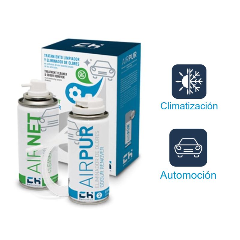 Productos Limpieza Aire Acondicionado CH QUIMICA Airnet & Airpur Auto - Kit limpiador aire acondicionado vehículo 2x100ml