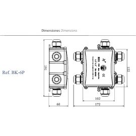 Conectores estancos iluminación SOLERA Caja conexión luminarias con 6 prensaestopas IP68 24A 450V Solera Black Series BK-6P